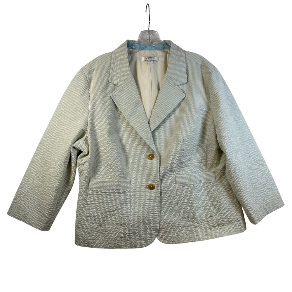 Liz Claiborne New York Womens XL Blue creamy yellow‎ Seersucker Striped Blazer